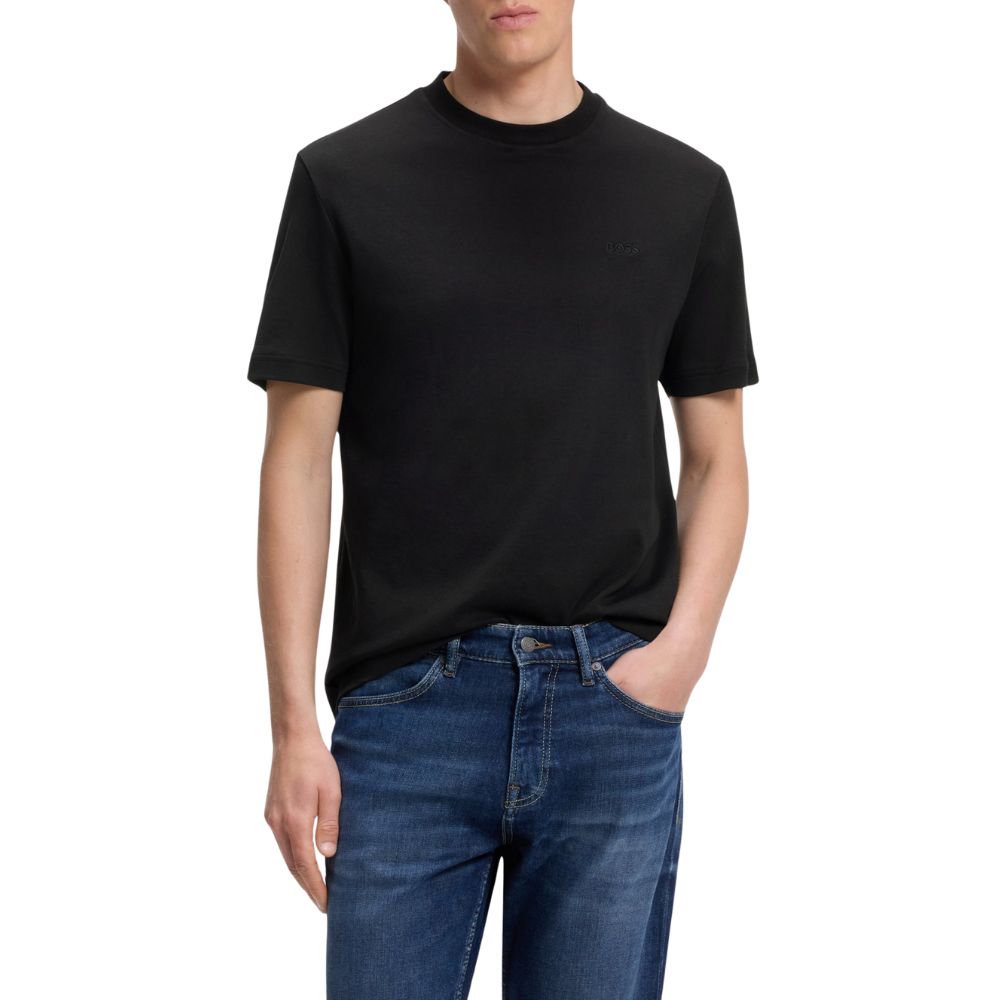 BOSS Interlock Cotton Black T-shirt With Embroidered Logo