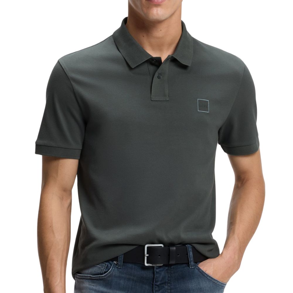 BOSS Slim Fit Dark Green Polo Shirt with Logo Patch