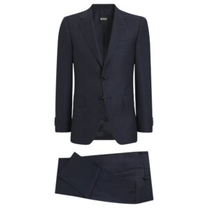 BOSS Two Piece Slim Fit Navy Suit In Patterned Stretch Wool