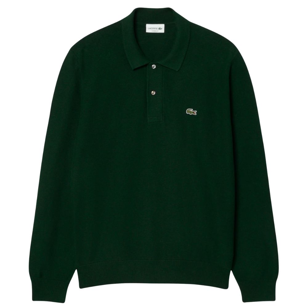 Lacoste Classic Fit Long Sleeved Knitted Green Polo Shirt