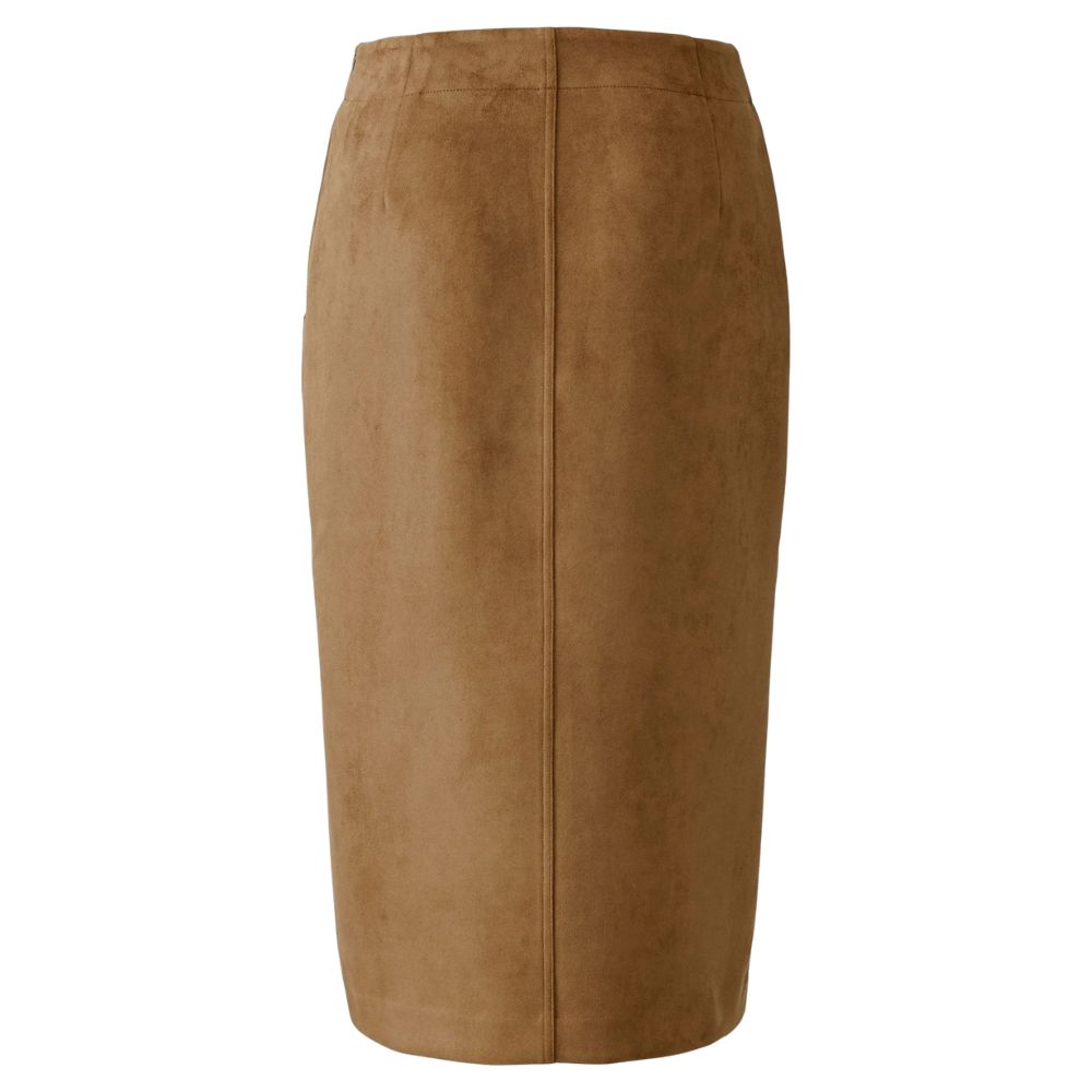 Oui Light Brown Faux Suede Midi Skirt