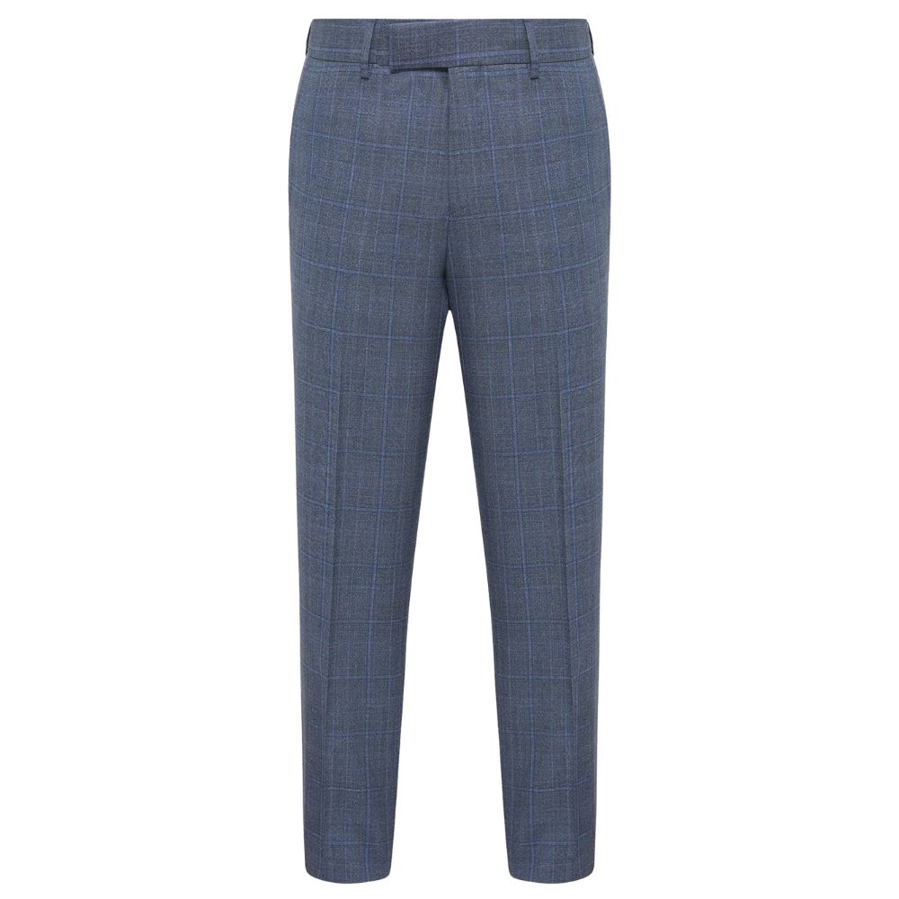 BOSS Blue Slim Fit Suit In Checked Virgin Wool
