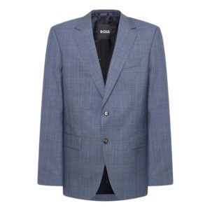 BOSS Blue Slim Fit Suit In Checked Virgin Wool