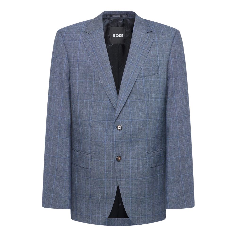 BOSS Blue Slim Fit Suit In Checked Virgin Wool
