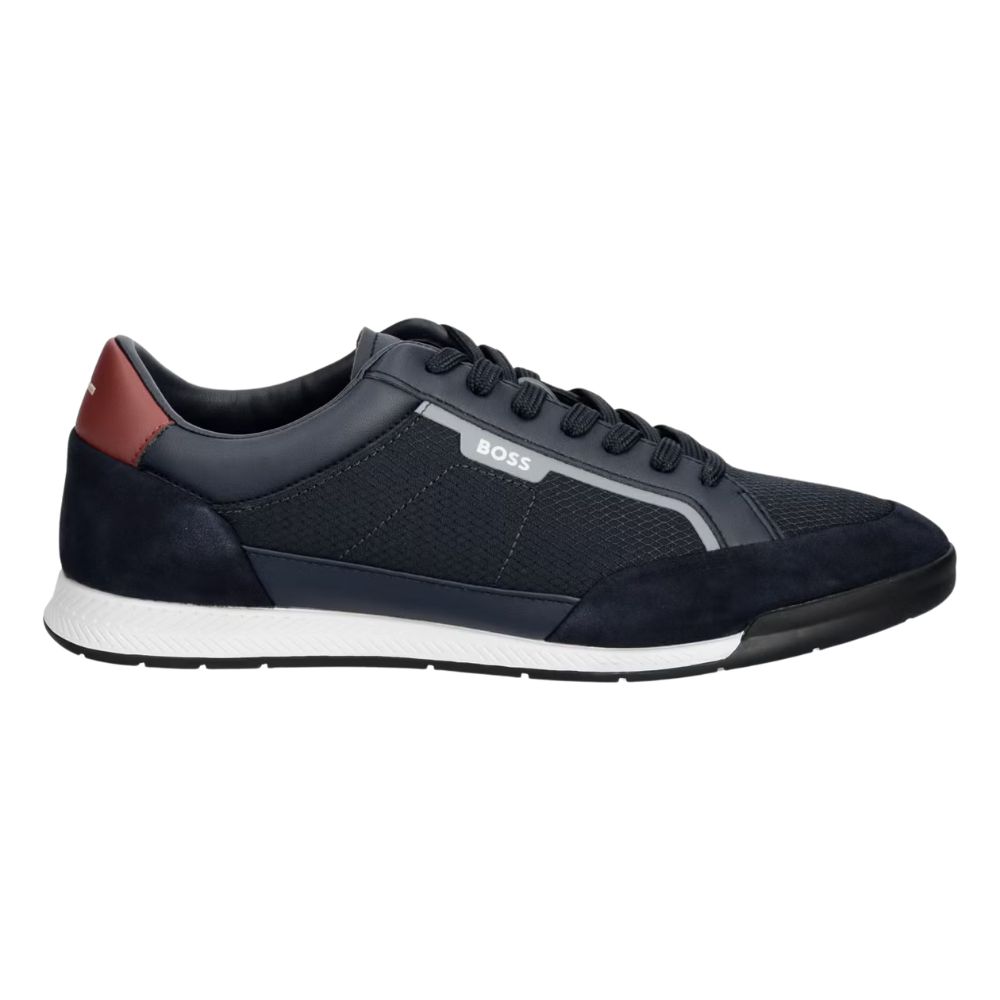 BOSS Nitan Mixed-Material Dark Navy Trainers With Stitched Detailing