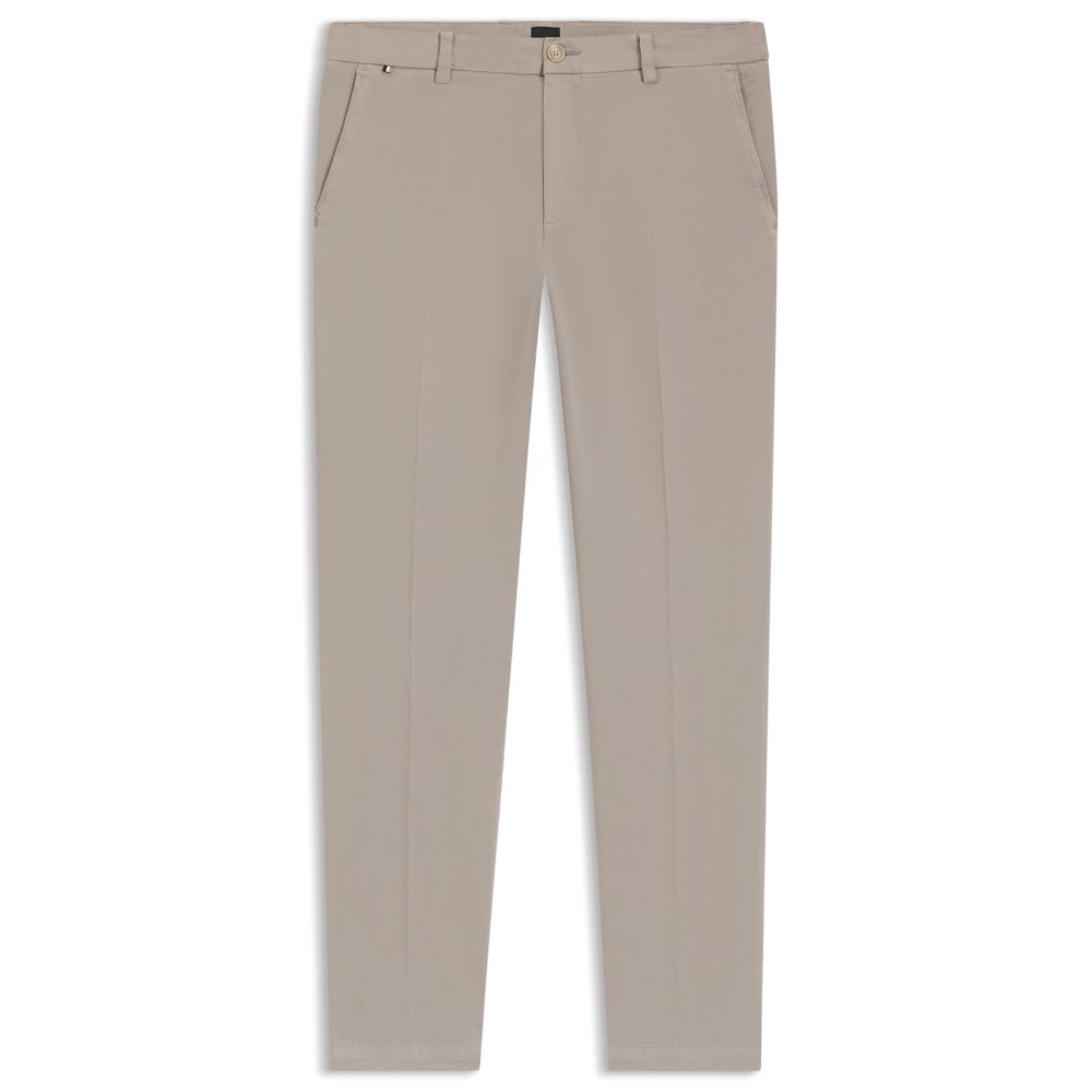 BOSS Regular Fit Beige Trousers in Stretch-Cotton