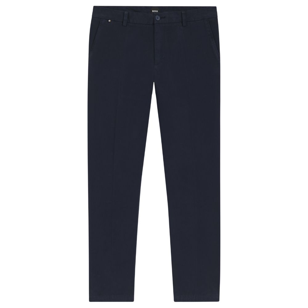 BOSS Regular Fit Navy Trousers in Stretch-Cotton