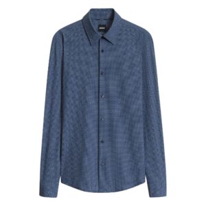 BOSS Roan Giometric Slim-fit Navy Shirt Performance Stretch Fabric