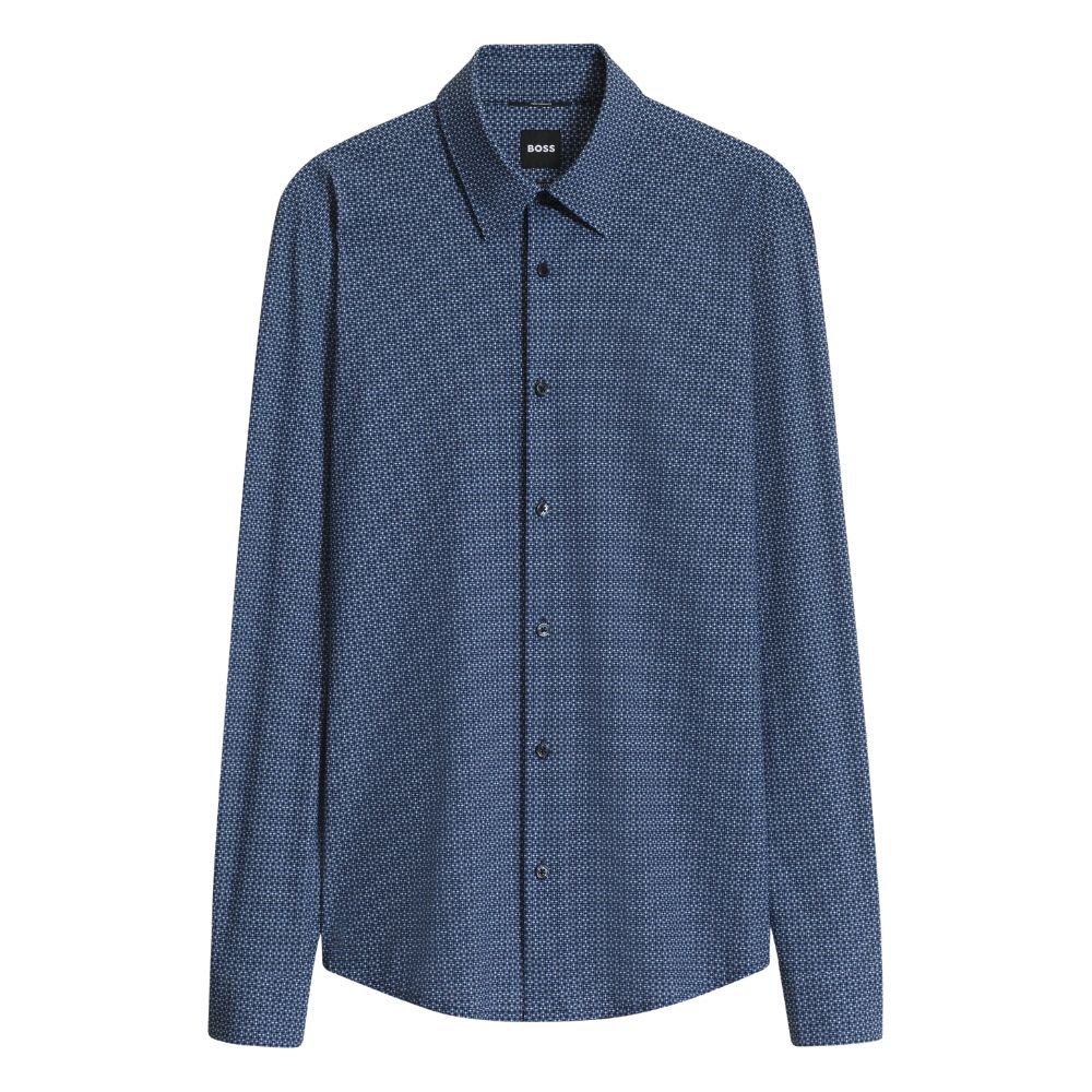 BOSS Roan Giometric Slim-fit Navy Shirt Performance Stretch Fabric