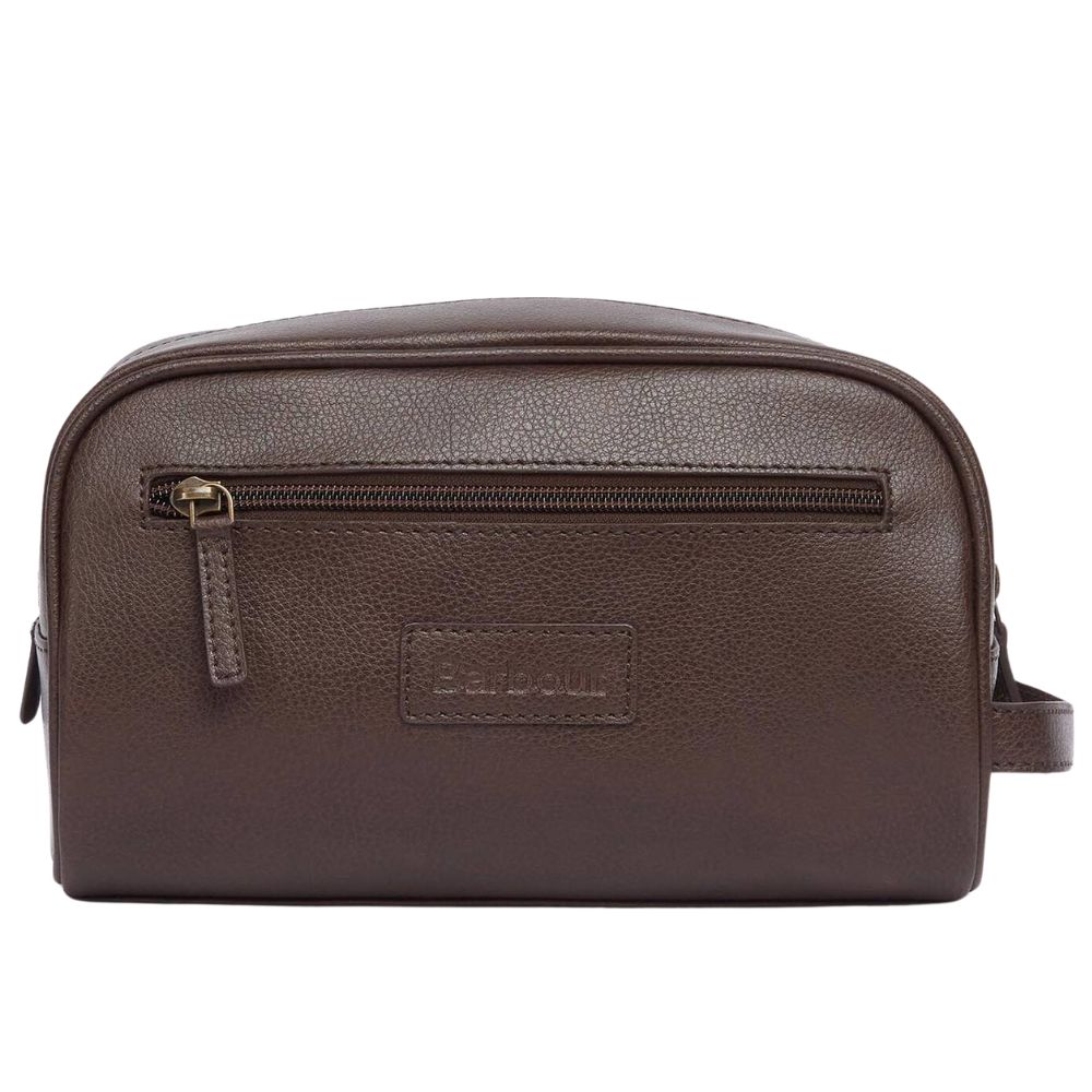 Barbour Leather Brown Wash Bag