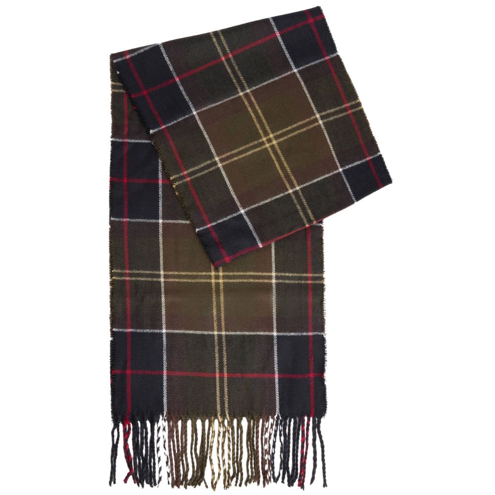 Barbour Navy Swinton Beanie And Green Check Scarf Gift Set 1 1