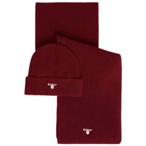 Barbour Red Cascade Beanie And Scarf Gift Set