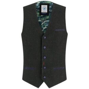 A Fish Named Fred Herringbone Waistcoat in Dark Green
