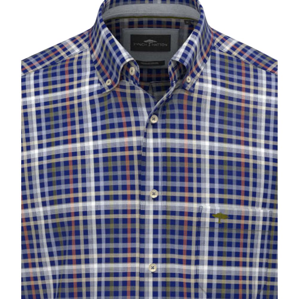 Fynch Hatton Blue Heritage Oxford Check Shirt 1