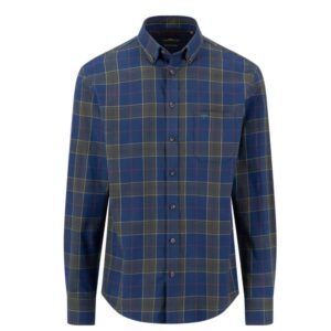 Fynch-Hatton Button Down Supersoft Cotton Green and Navy Check Shirt