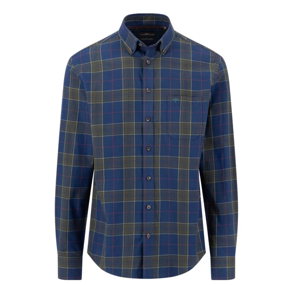 Fynch Hatton Button Down Supersoft Cotton Green and Navy Check Shirt