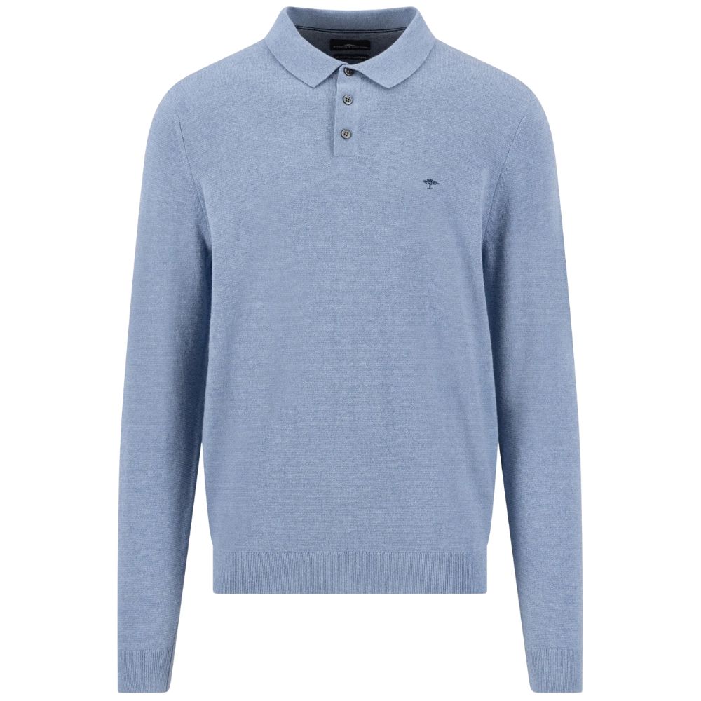 Fynch-Hatton Light Blue Long Sleeve Button Polo Shirt