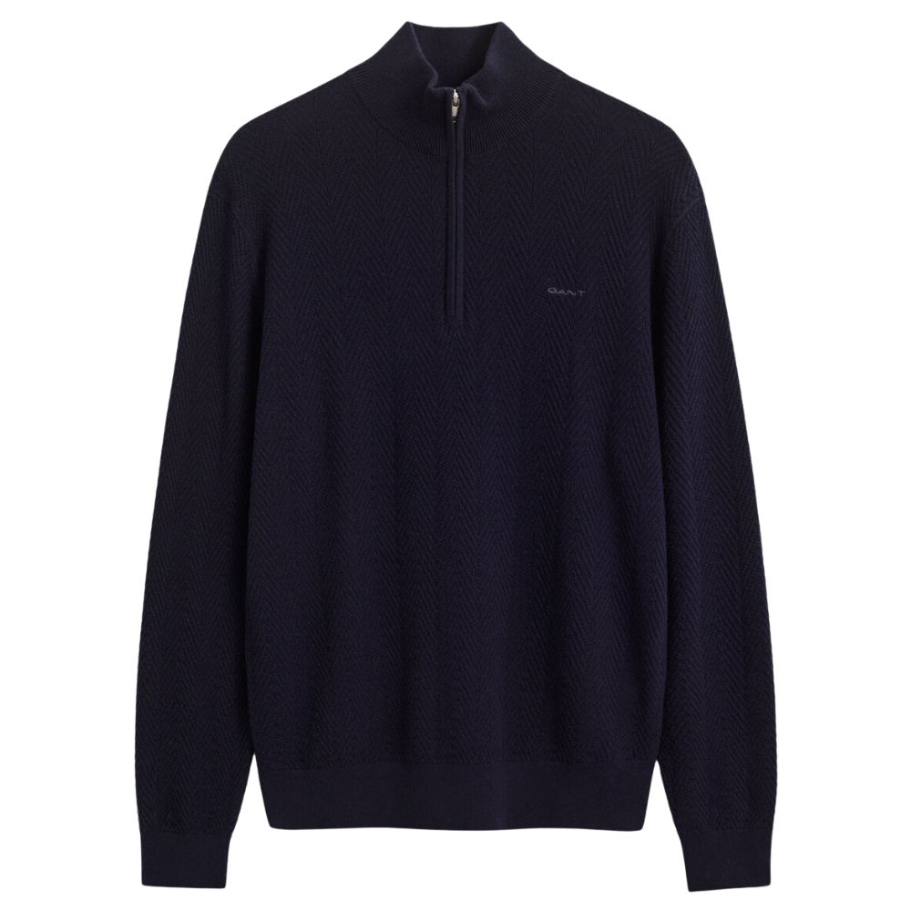 Gant Navy Herringbone Texture Half Zip