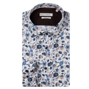 Giordano Semi-Cutaway Navy Floral Print White Shirt