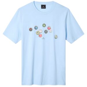 PAUL SMITH Regular Fit Light Blue 'Bottle Caps' T-Shirt
