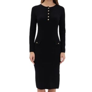 Passioni Black Button Detail Midi Dress