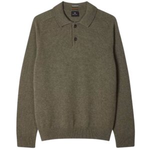 Paul Smith Merino Wool Knitted Green Long Sleeve Polo Shirt