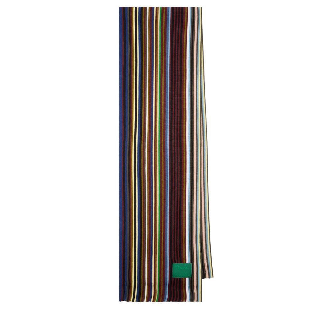 Paul Smith Multistripe Blue Scarf With Green Logo Branding