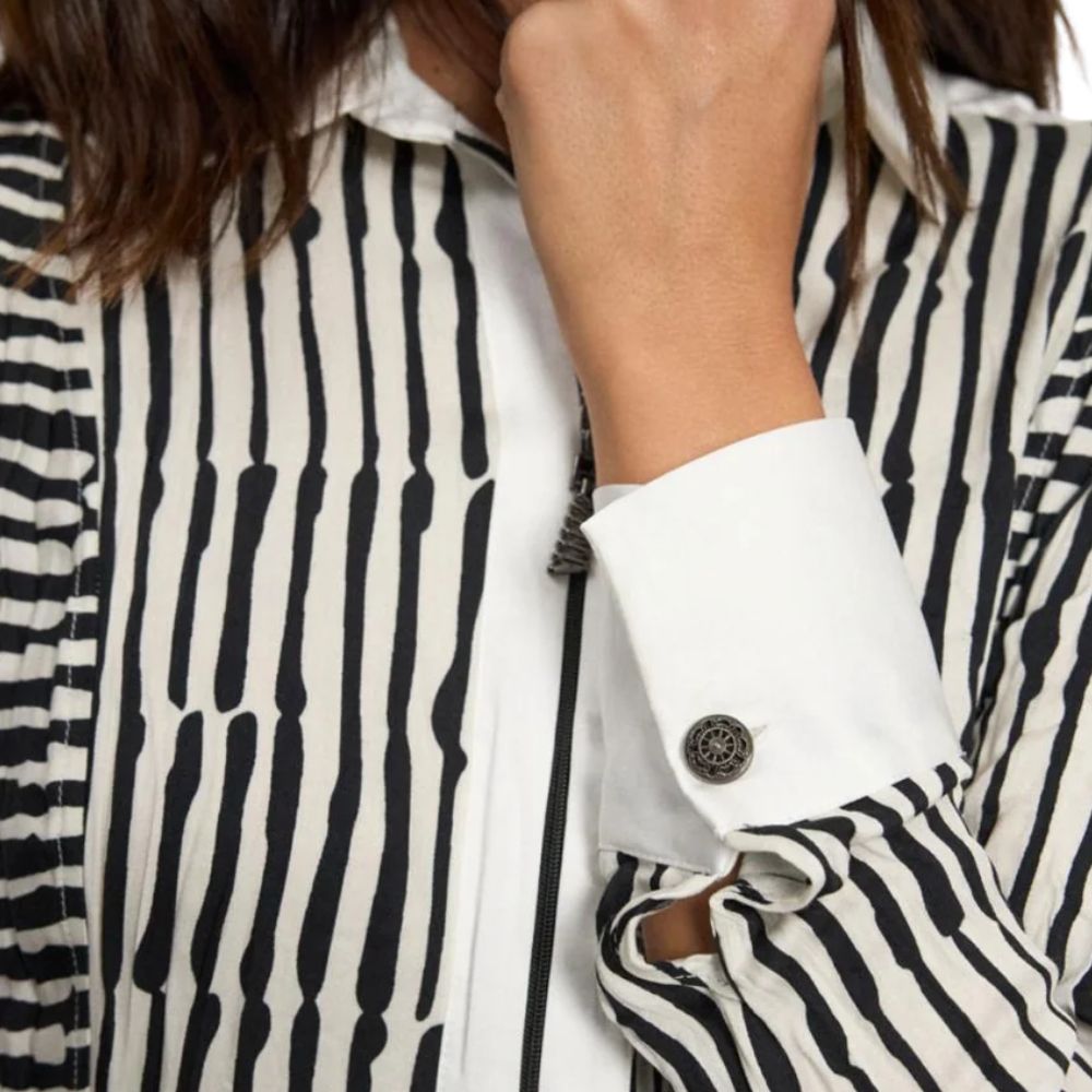Tinta Leonila White Zip Blouse with Black Stripes