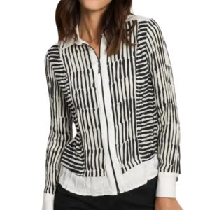 Tinta Leonila White Zip Blouse with Black Stripes