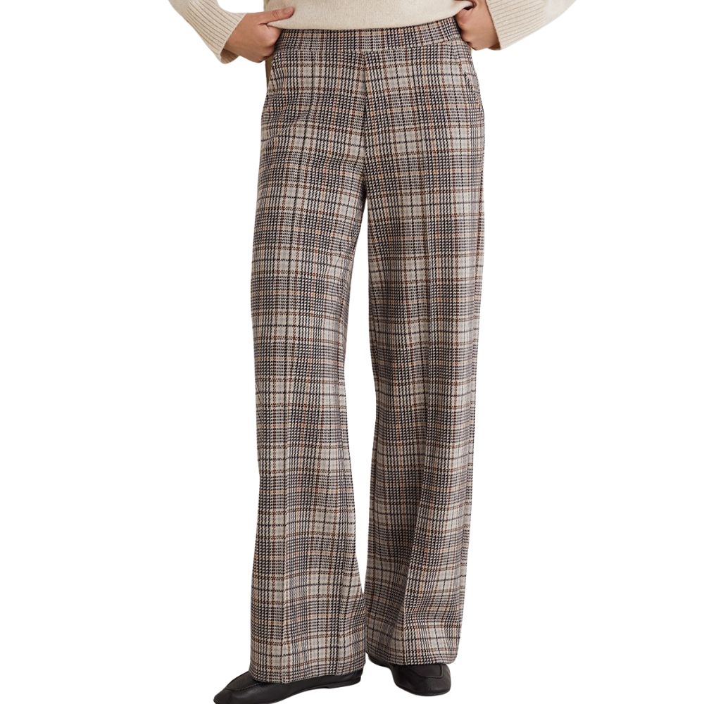 Yerse Beige Checked Wide Leg Trousers