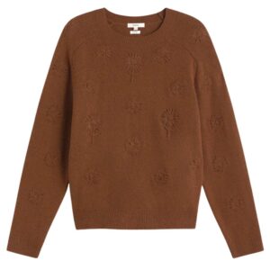 Yerse Brown Floral Embroidered Jumper