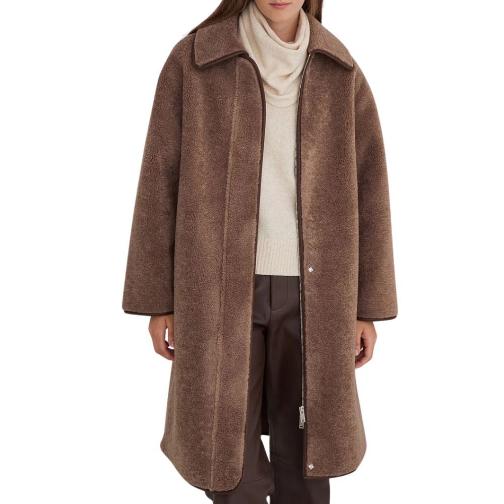 Yerse Brown Shearling Effect Coat