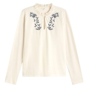 Yerse Cream Floral Embroidery Blouse