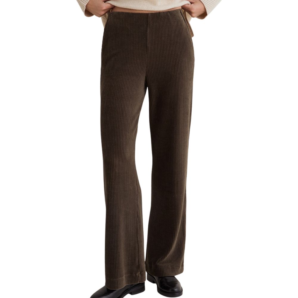 Yerse Khaki Cord Wide Leg Trousers