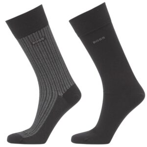 BOSS Two Pack Herringbone Black Socks Soft Compact Cotton