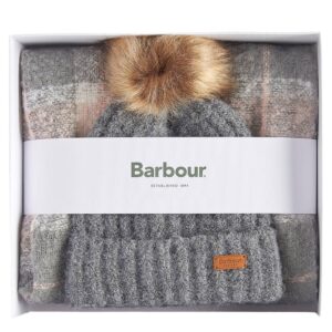 Barbour Women's Saltburn Grey Rose Beanie and Scarf Gift Set