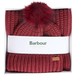Barbour Women's Saltburn Red Beanie and Scarf Gift Set