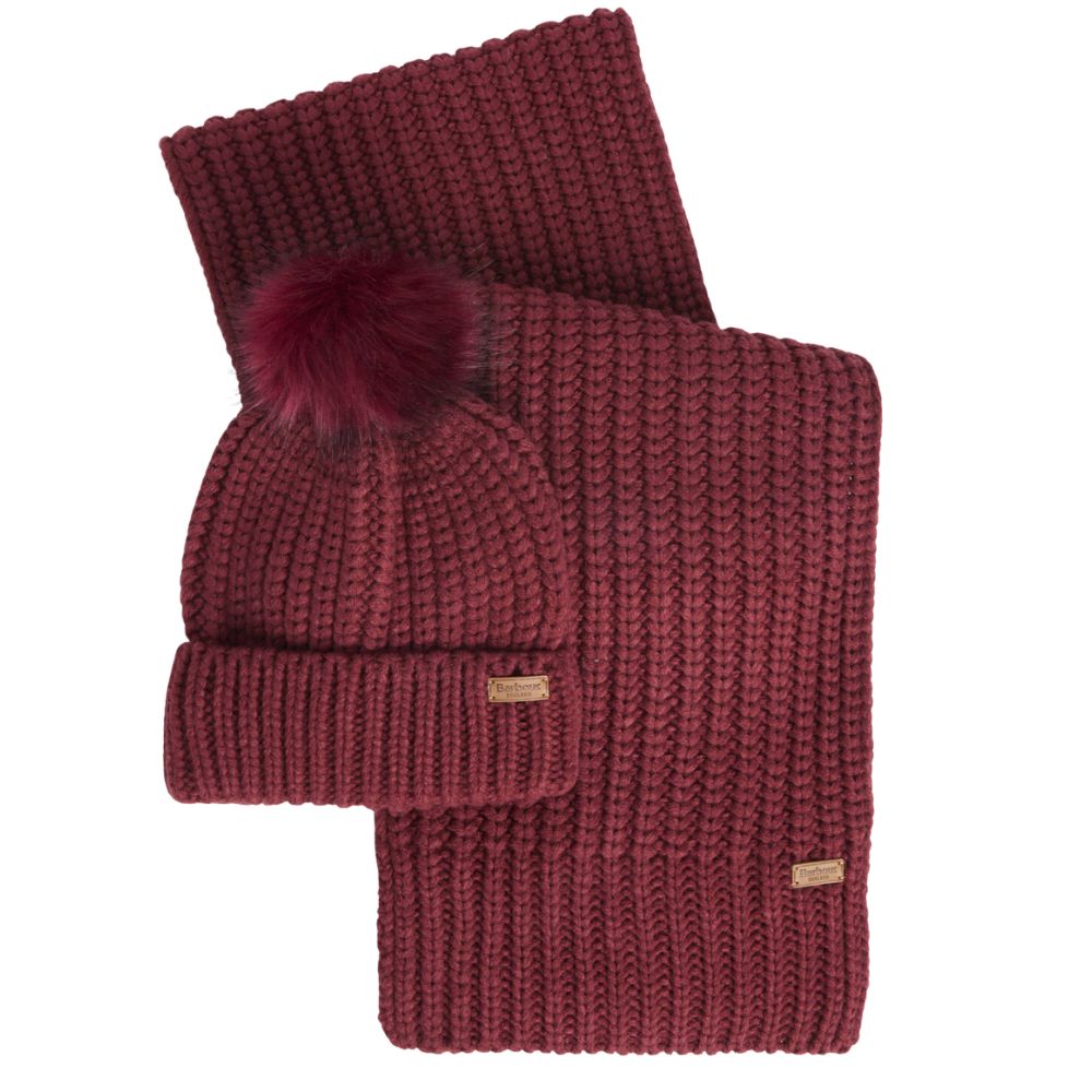 Barbour Women's Saltburn Red Beanie and Scarf Gift Set