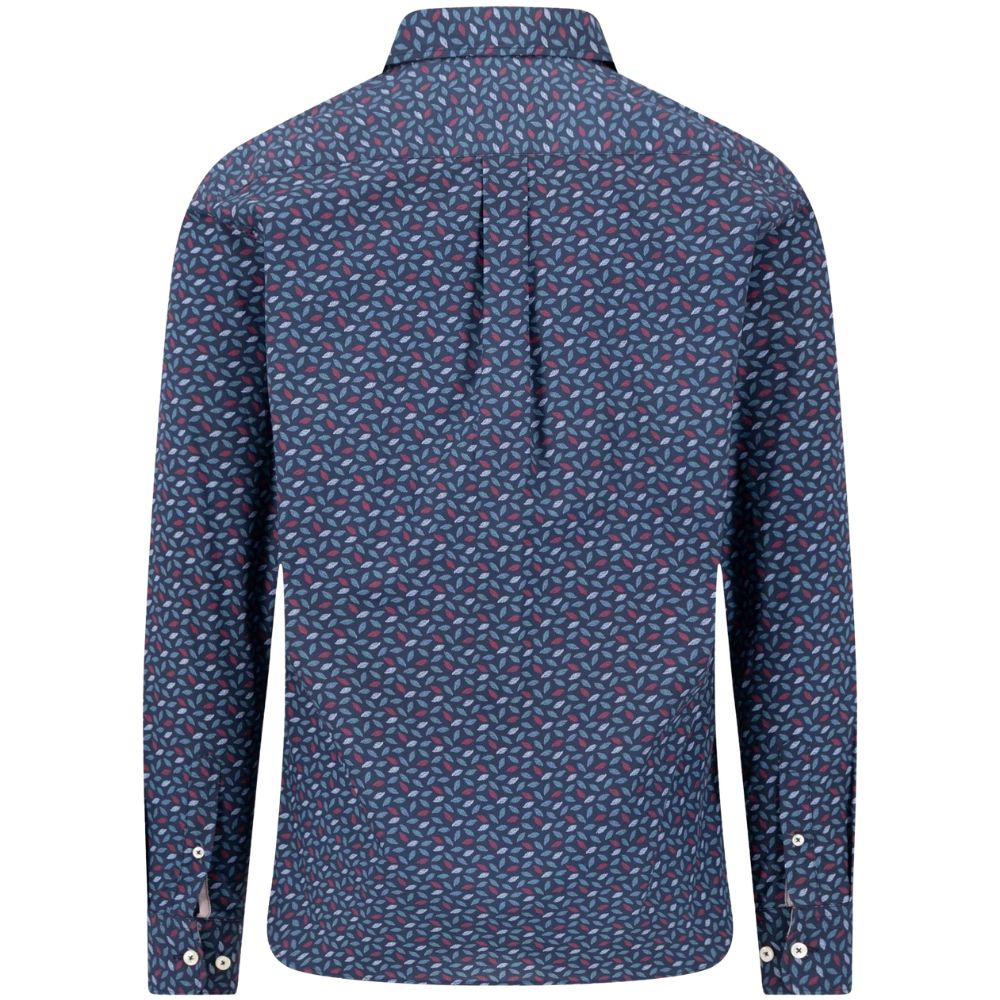 Fynch Hatton Winter Leaf Print Navy Shirt