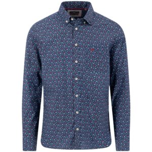 Fynch Hatton Winter Leaf Print Navy Shirt