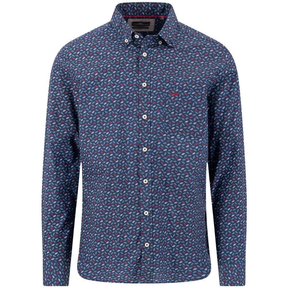 Fynch Hatton Winter Leaf Print Navy Shirt
