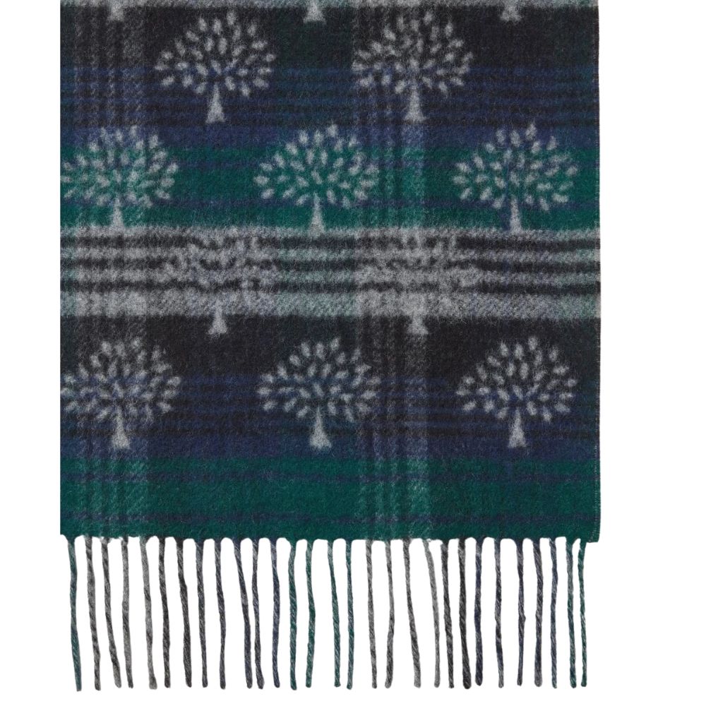 Mulberry Green Wool Heritage Check and Tree Scarf