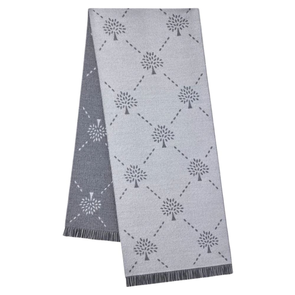 Mulberry Grey Wool Diamond Tree Jacquard Scarf