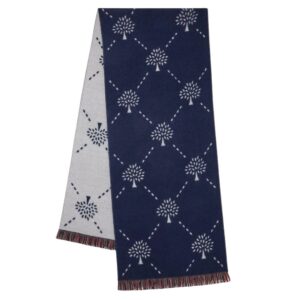 Mulberry Navy Wool Diamond Tree Jacquard Scarf
