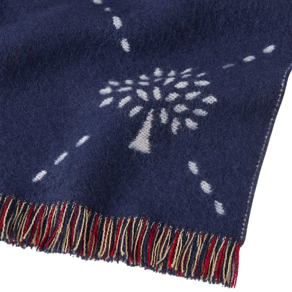 Mulberry Navy Wool Diamond Tree Jacquard Scarf