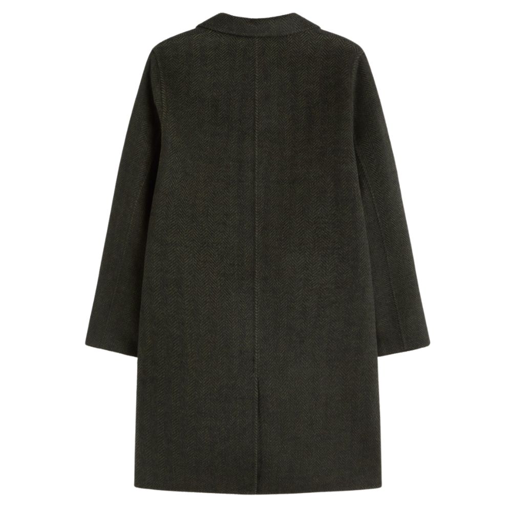 Yerse Green Herringbone Wool Blend Midi Coat 1
