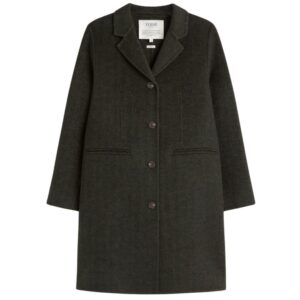 Yerse Green Herringbone Wool Blend Midi Coat